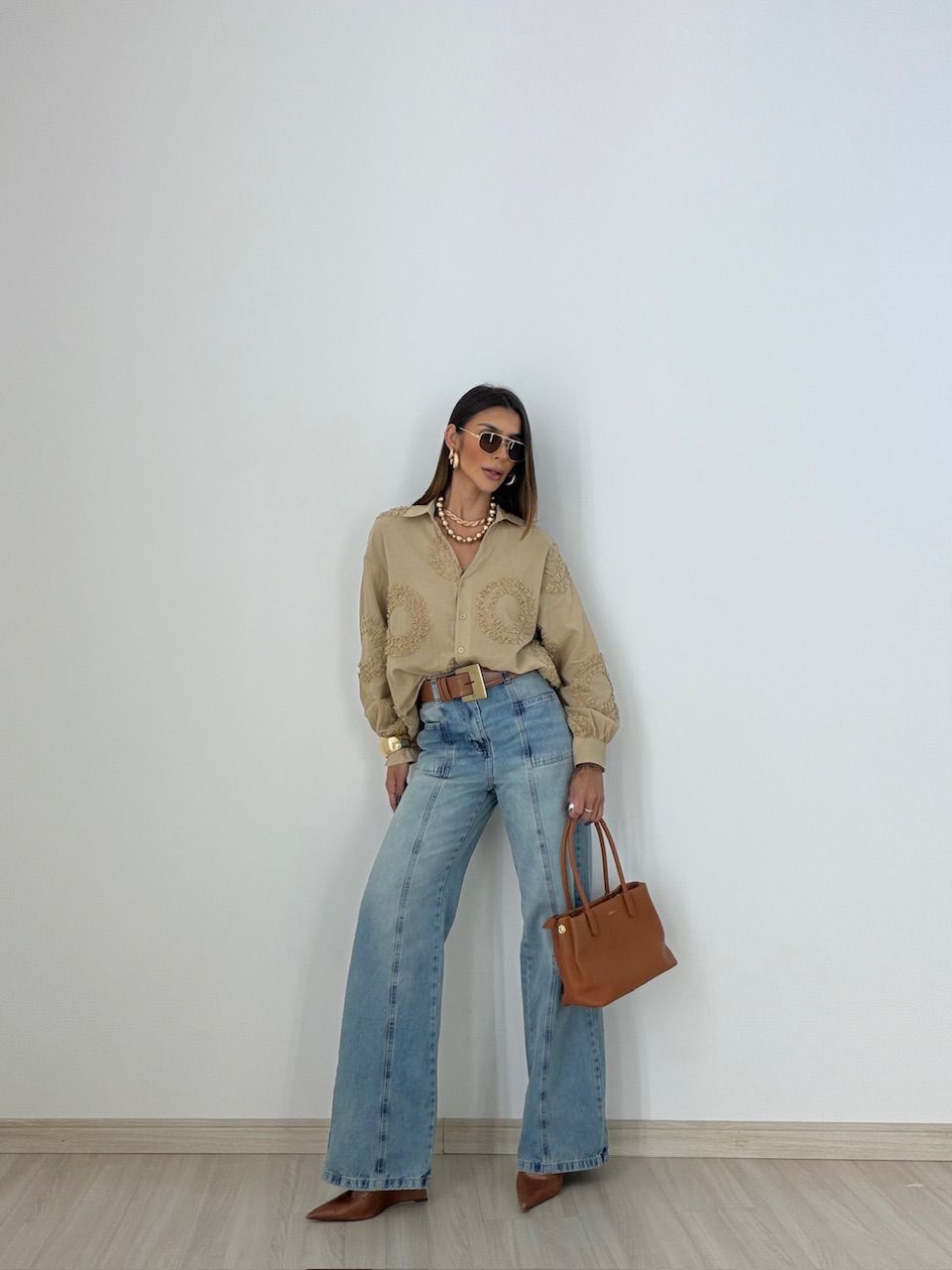 CAMISA GISELE BORDADA NUDE