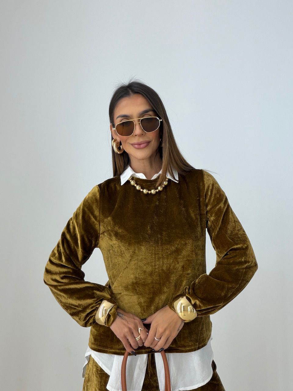 CONJUNTO VALESCA VELUDO MARROM