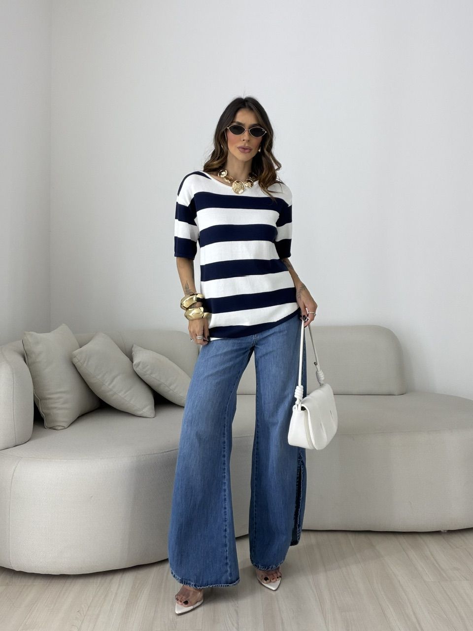 BLUSA BRUNA LISTRADA MARINHO