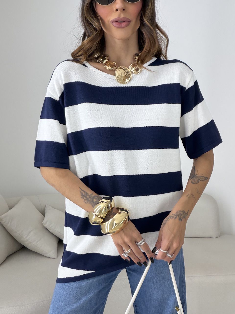 BLUSA BRUNA LISTRADA MARINHO