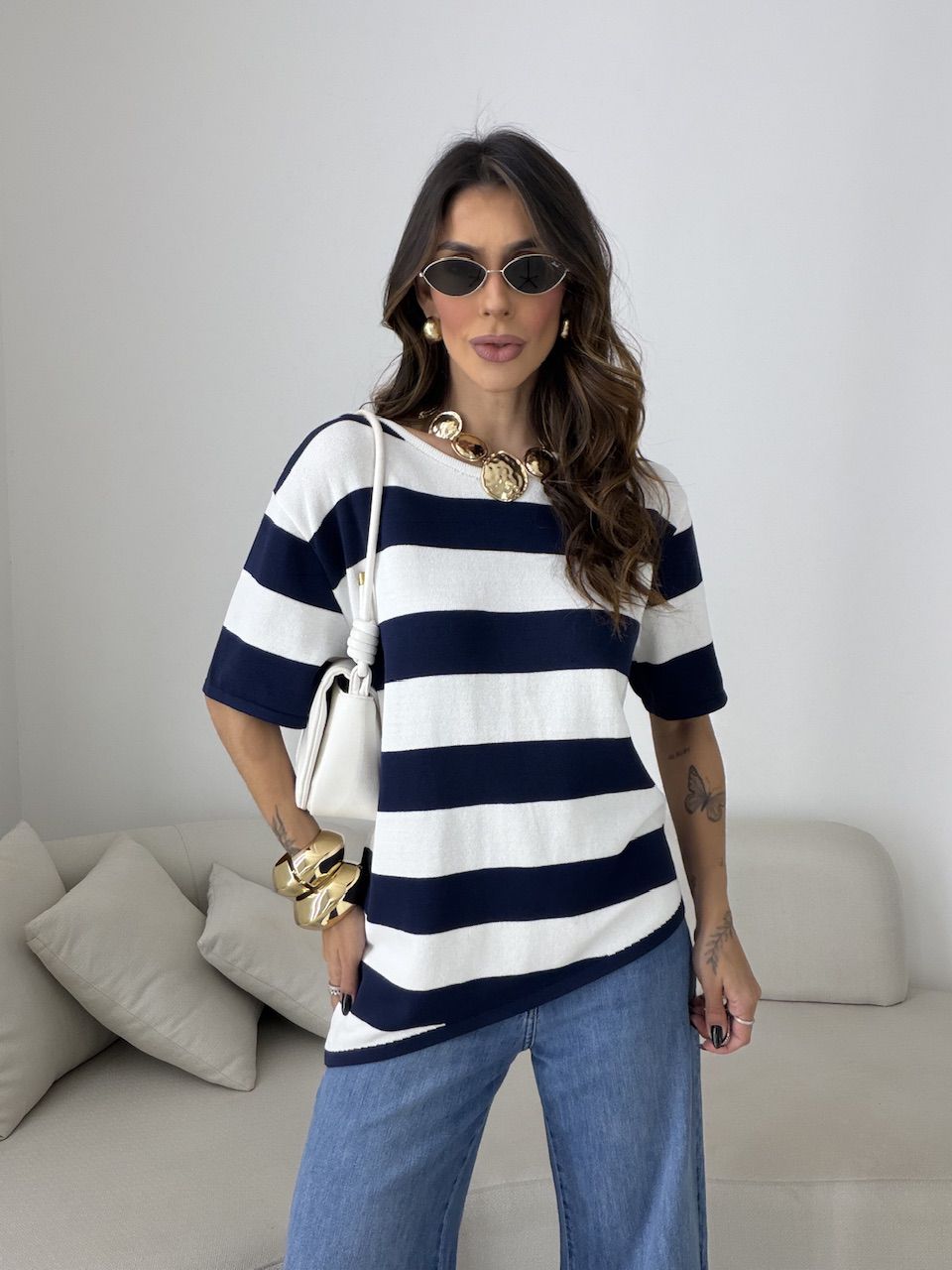 BLUSA BRUNA LISTRADA MARINHO