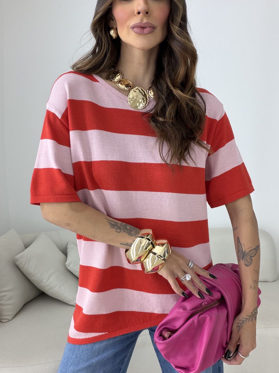 BLUSA BRUNA LISTRADA ROSA