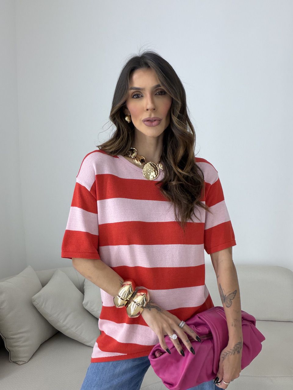 BLUSA BRUNA LISTRADA ROSA
