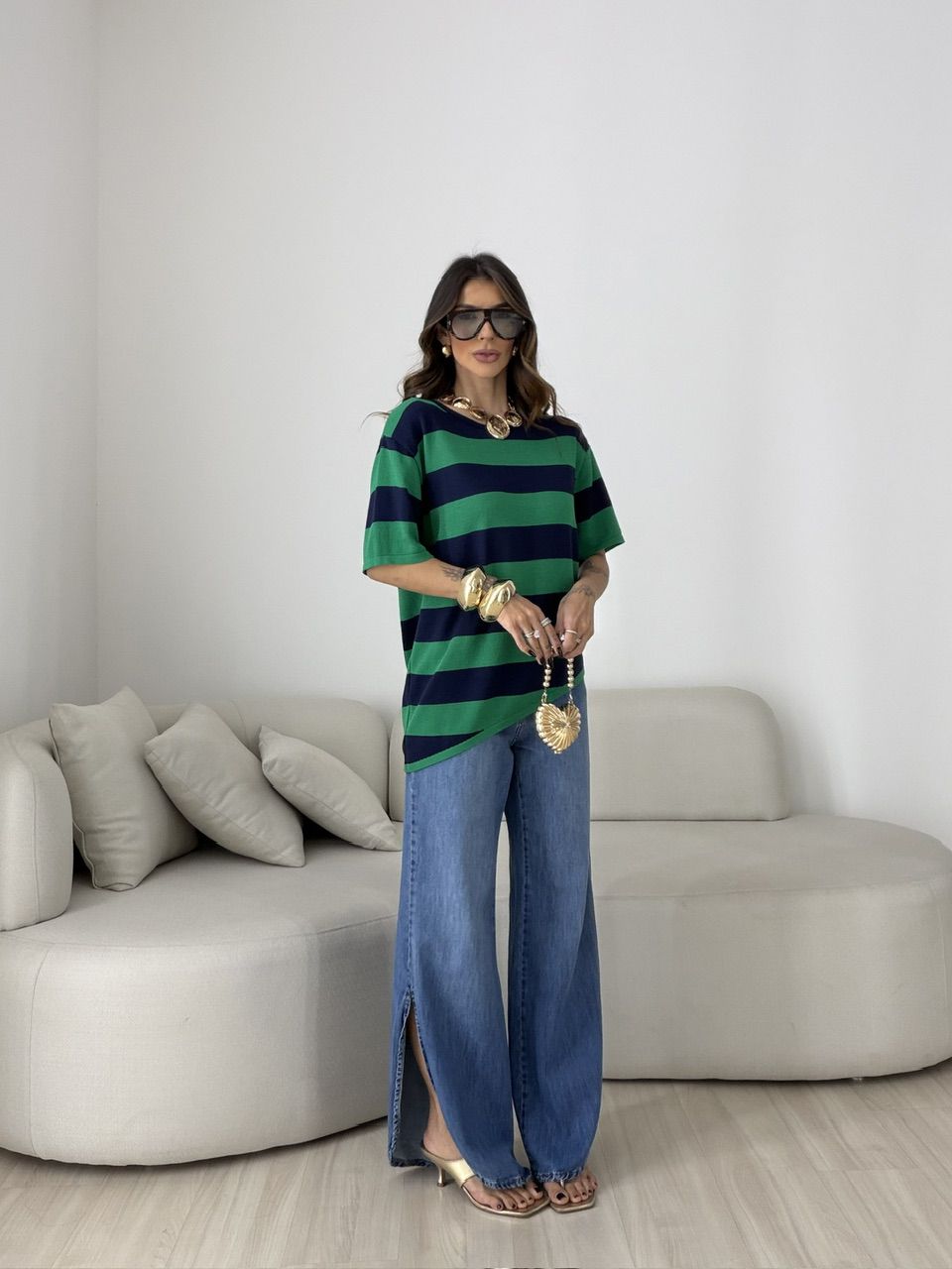 BLUSA BRUNA LISTRADA VERDE