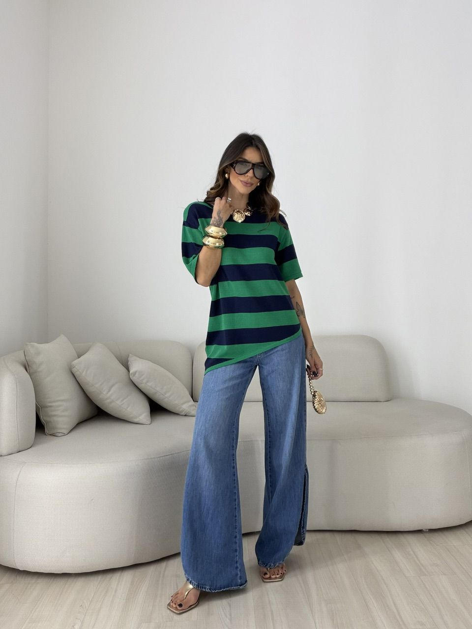 BLUSA BRUNA LISTRADA VERDE
