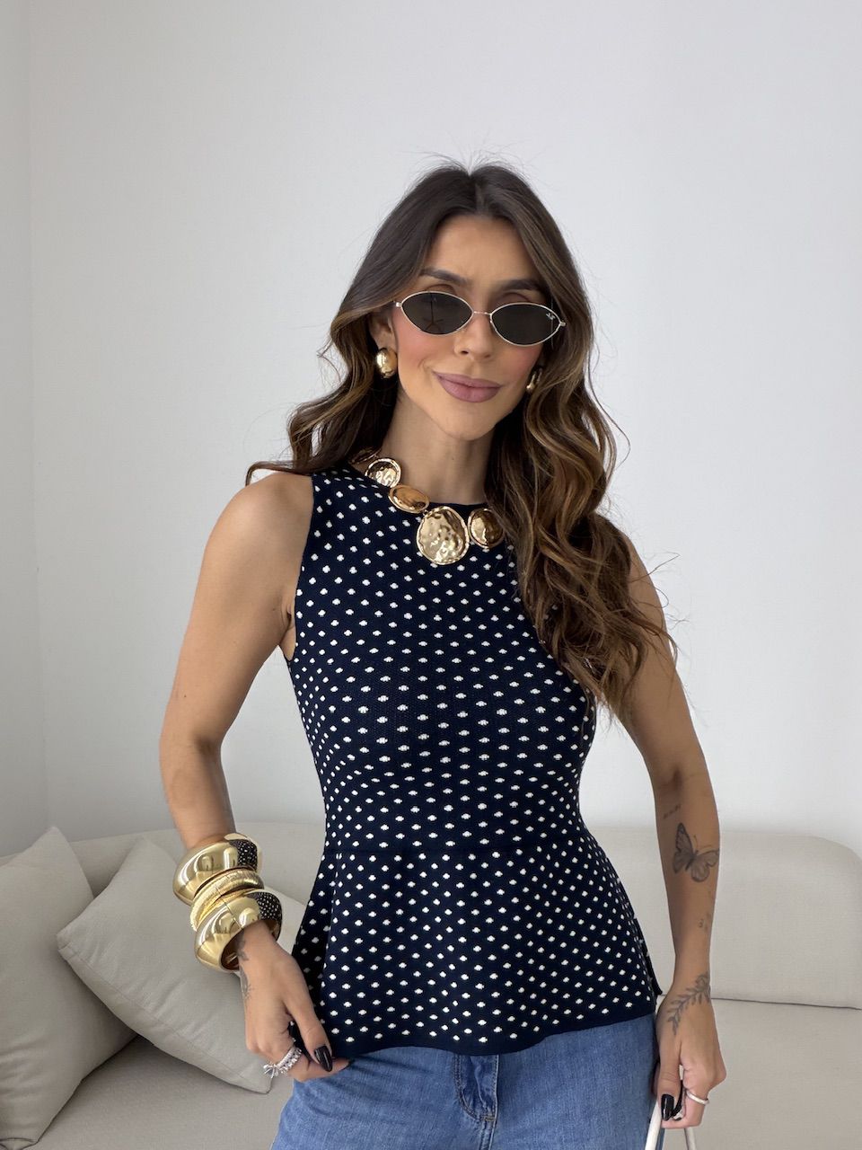 BLUSA MARI POÁ MARINHO - 0080120055 - CAROLLA FERRARO