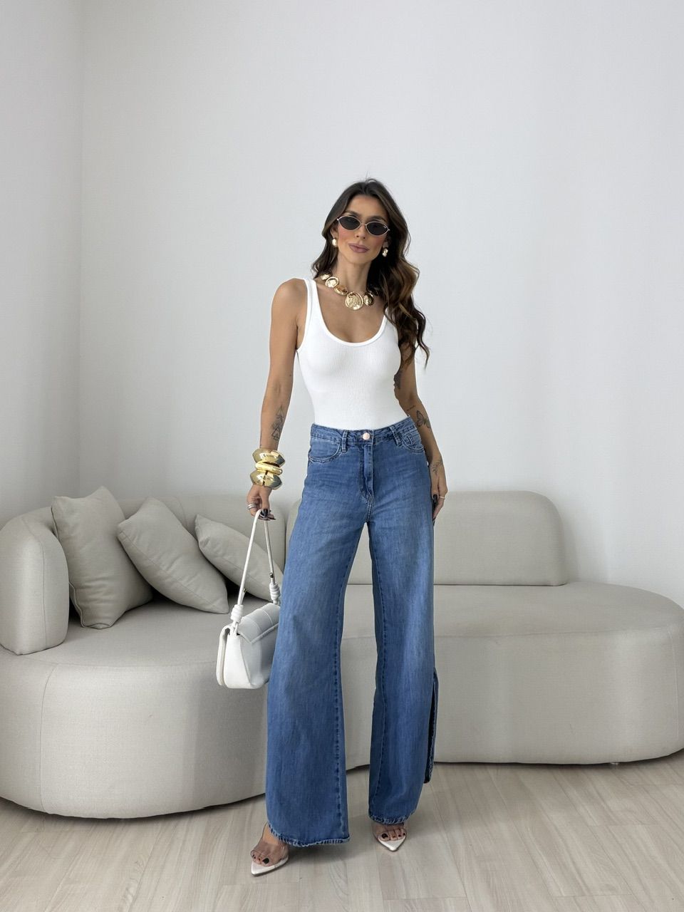 CALÇA RENATA FENDA JEANS MÉDIO