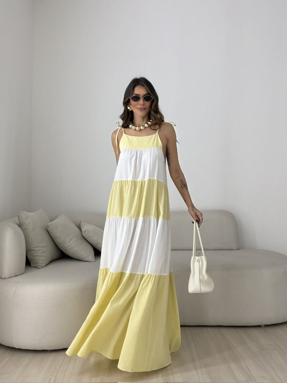 VESTIDO JANAÍNA ALCINHA AMARELO - 0080160111 - CAROLLA FERRARO
