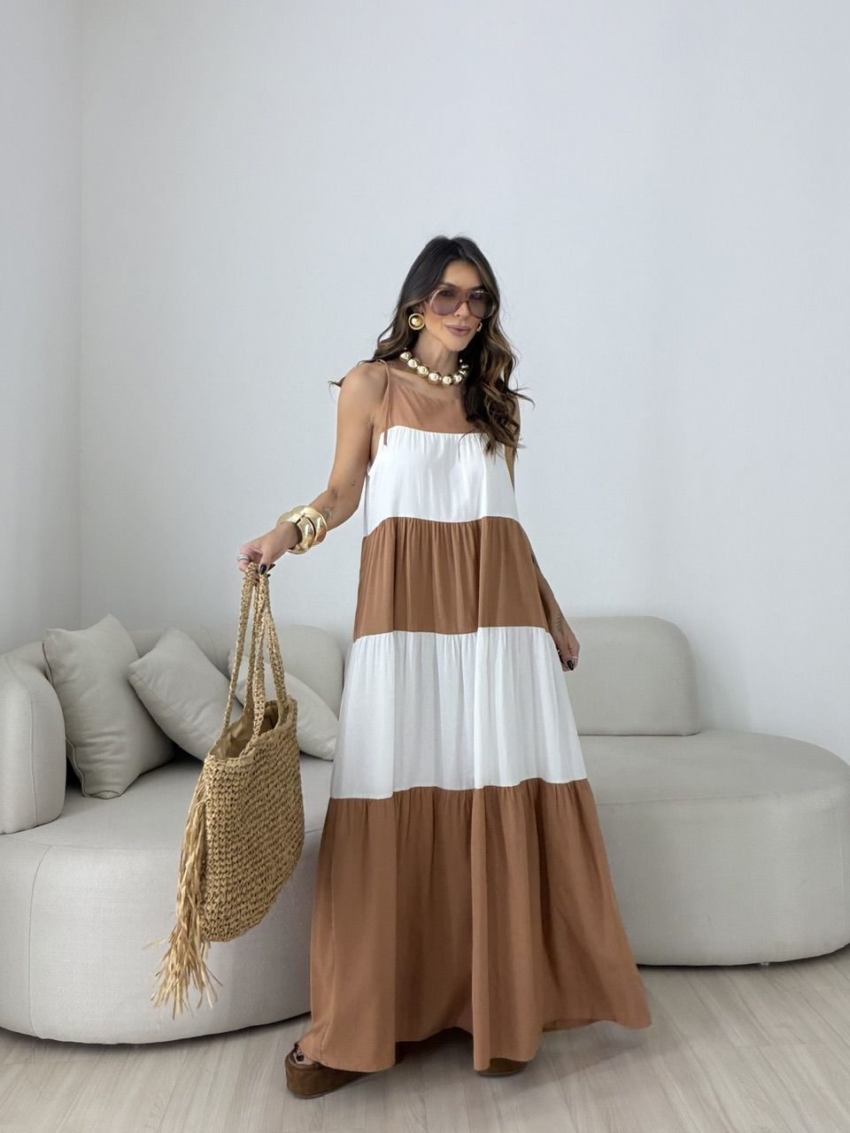 VESTIDO JANAÍNA ALCINHA CAPUCCINO 