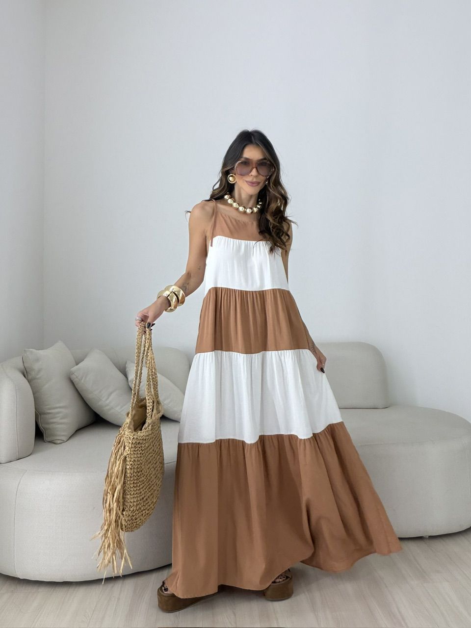 VESTIDO JANAÍNA ALCINHA CAPUCCINO 