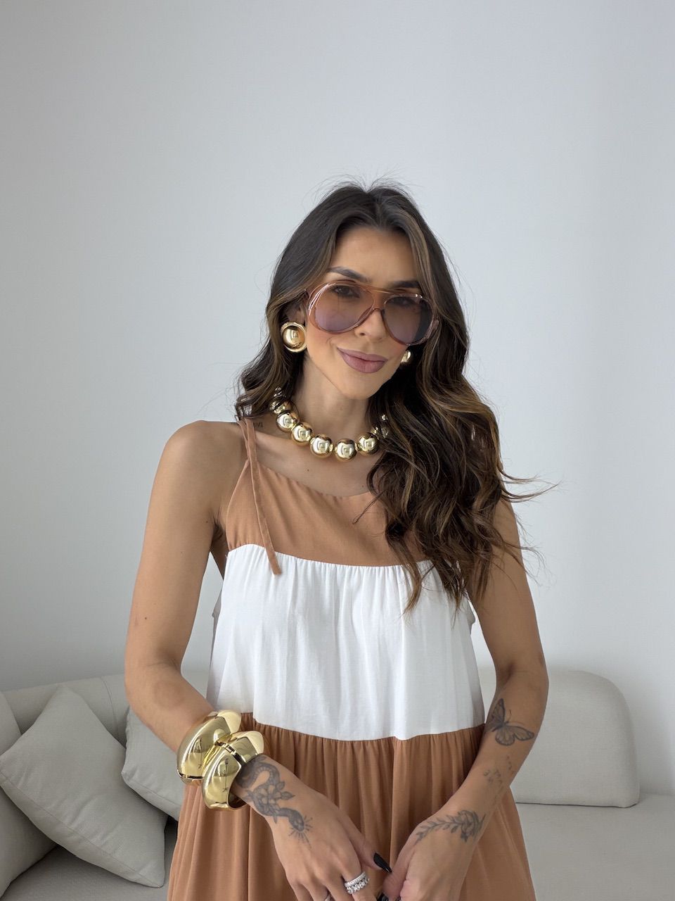 VESTIDO JANAÍNA ALCINHA CAPUCCINO 