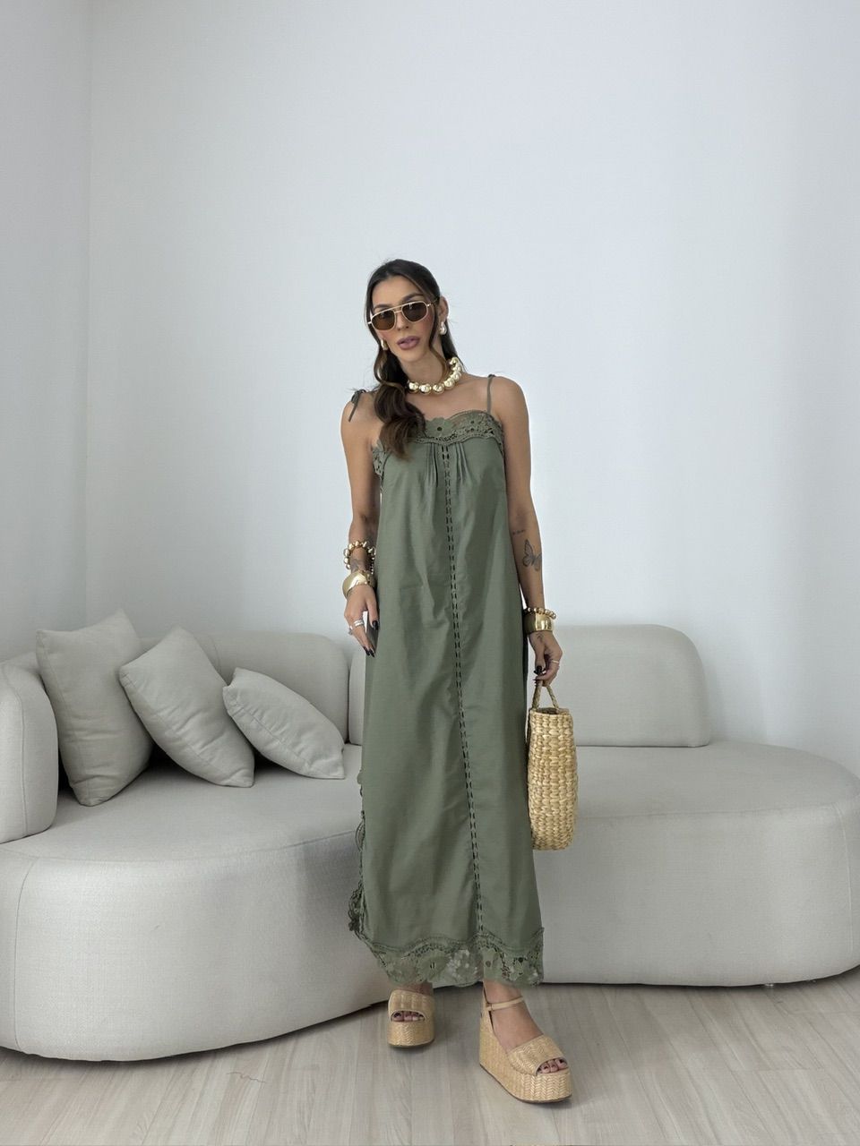 VESTIDO LARISSA RENDA VERDE - 0080090230 - CAROLLA FERRARO