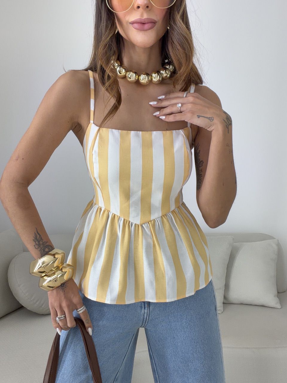 BLUSA MAÍRA PEPLUM AMARELO/OFF