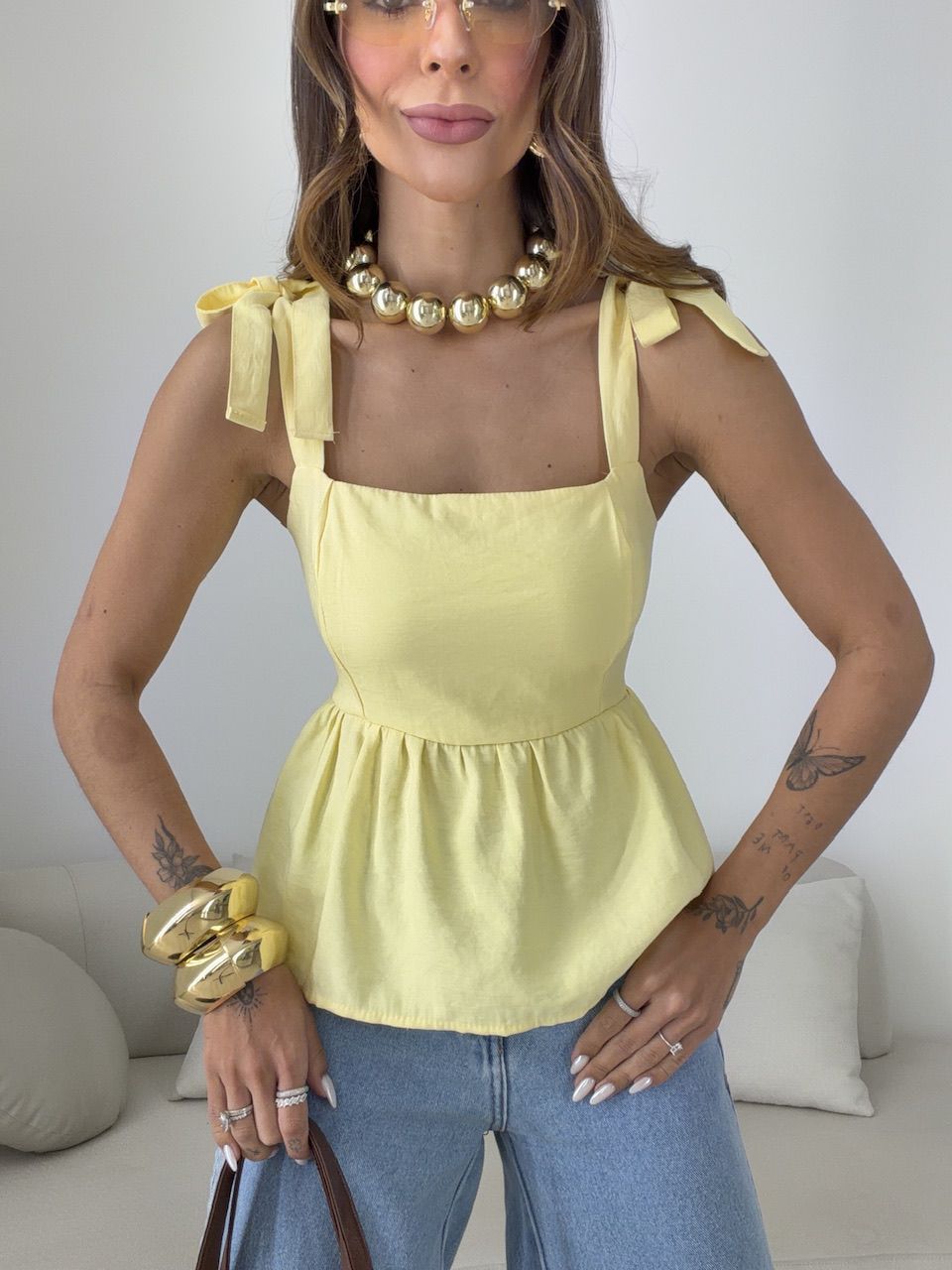 BLUSA MAÍRA PEPLUM AMARELA