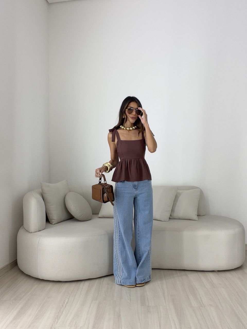 BLUSA MAÍRA PEPLUM MARROM
