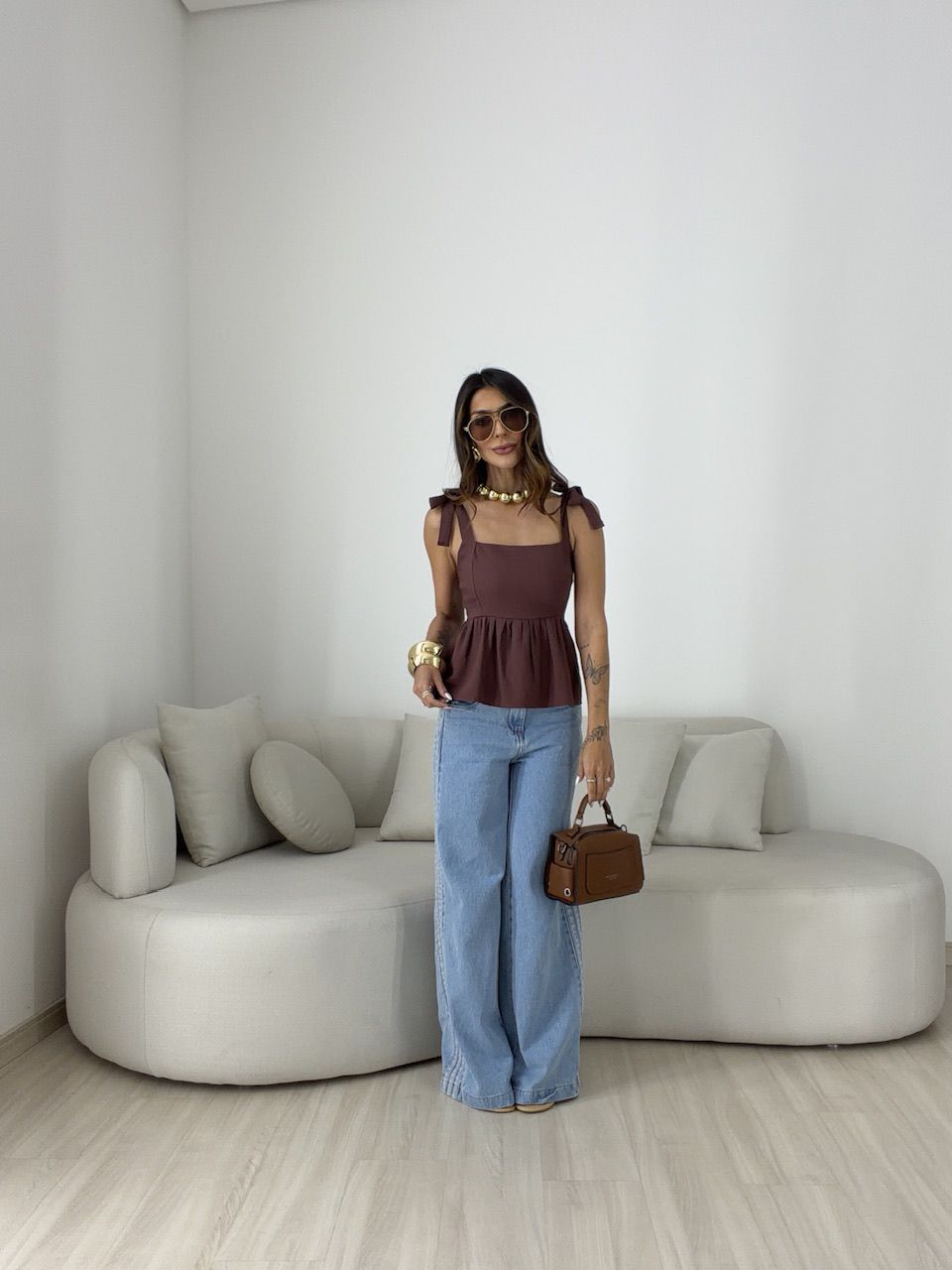 BLUSA MAÍRA PEPLUM MARROM