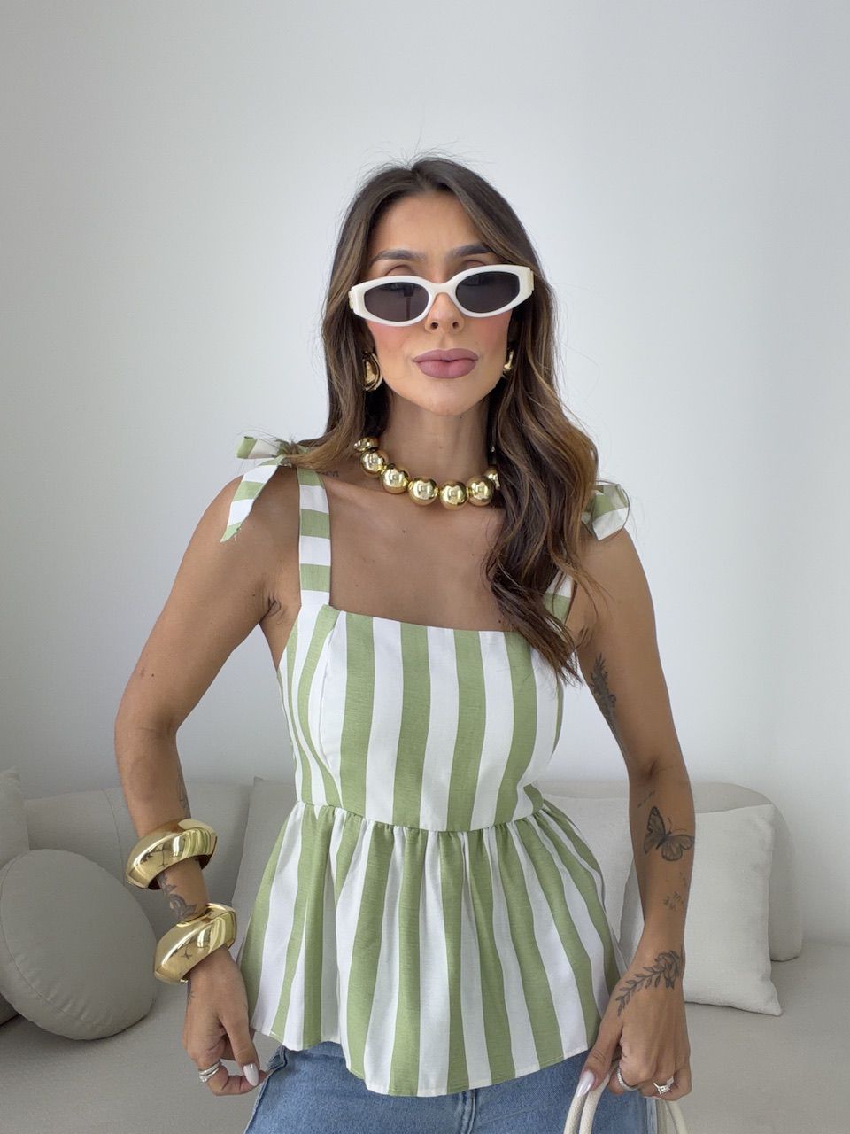 BLUSA MAÍRA PEPLUM VERDE/OFF