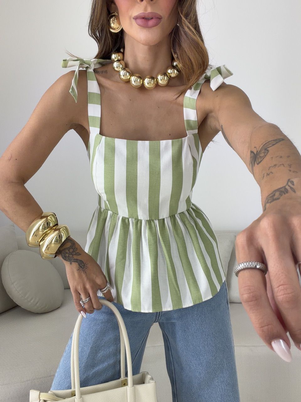 BLUSA MAÍRA PEPLUM VERDE/OFF
