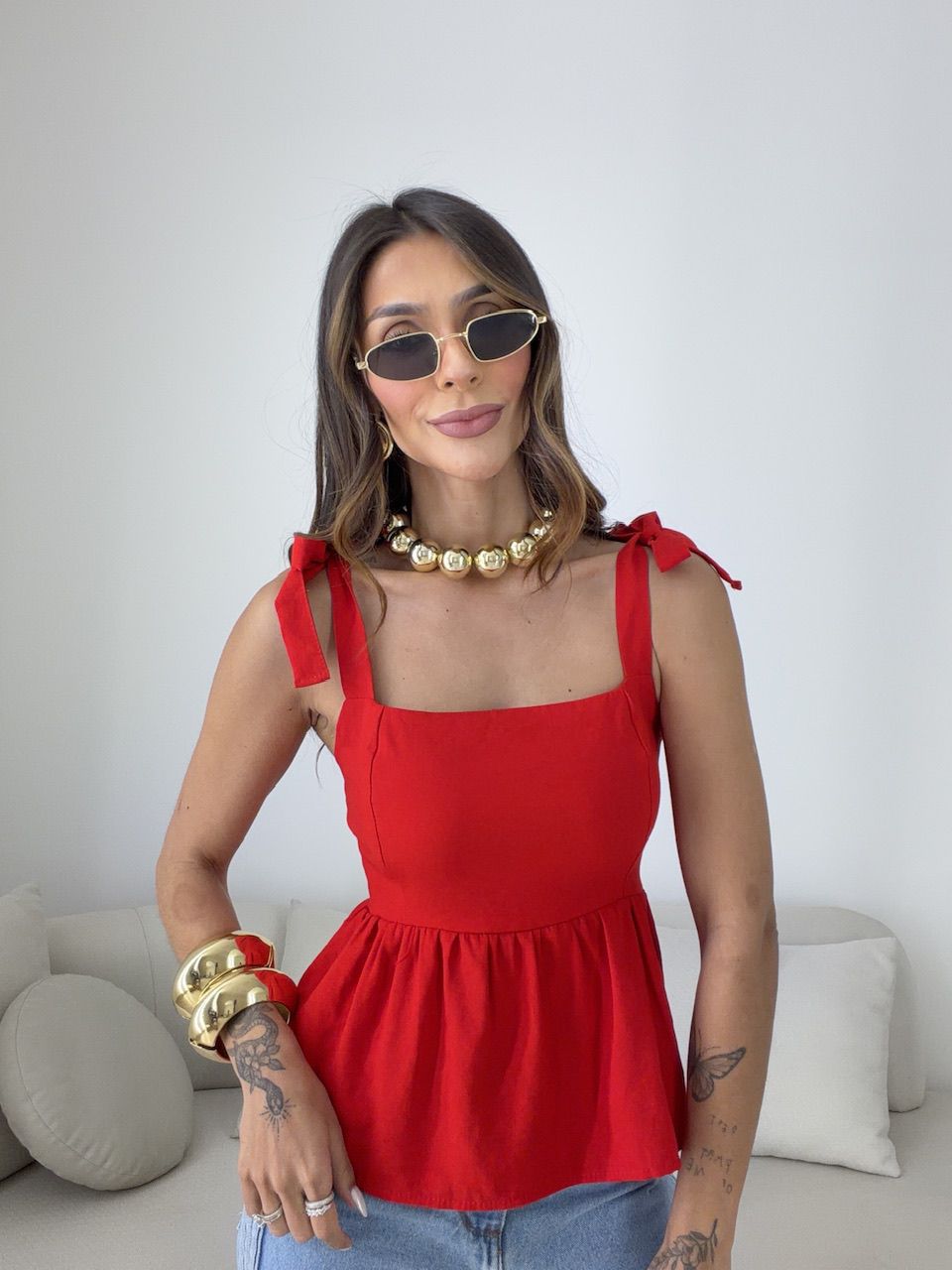 BLUSA MAÍRA PEPLUM VERMELHO - 0081140277 - CAROLLA FERRARO