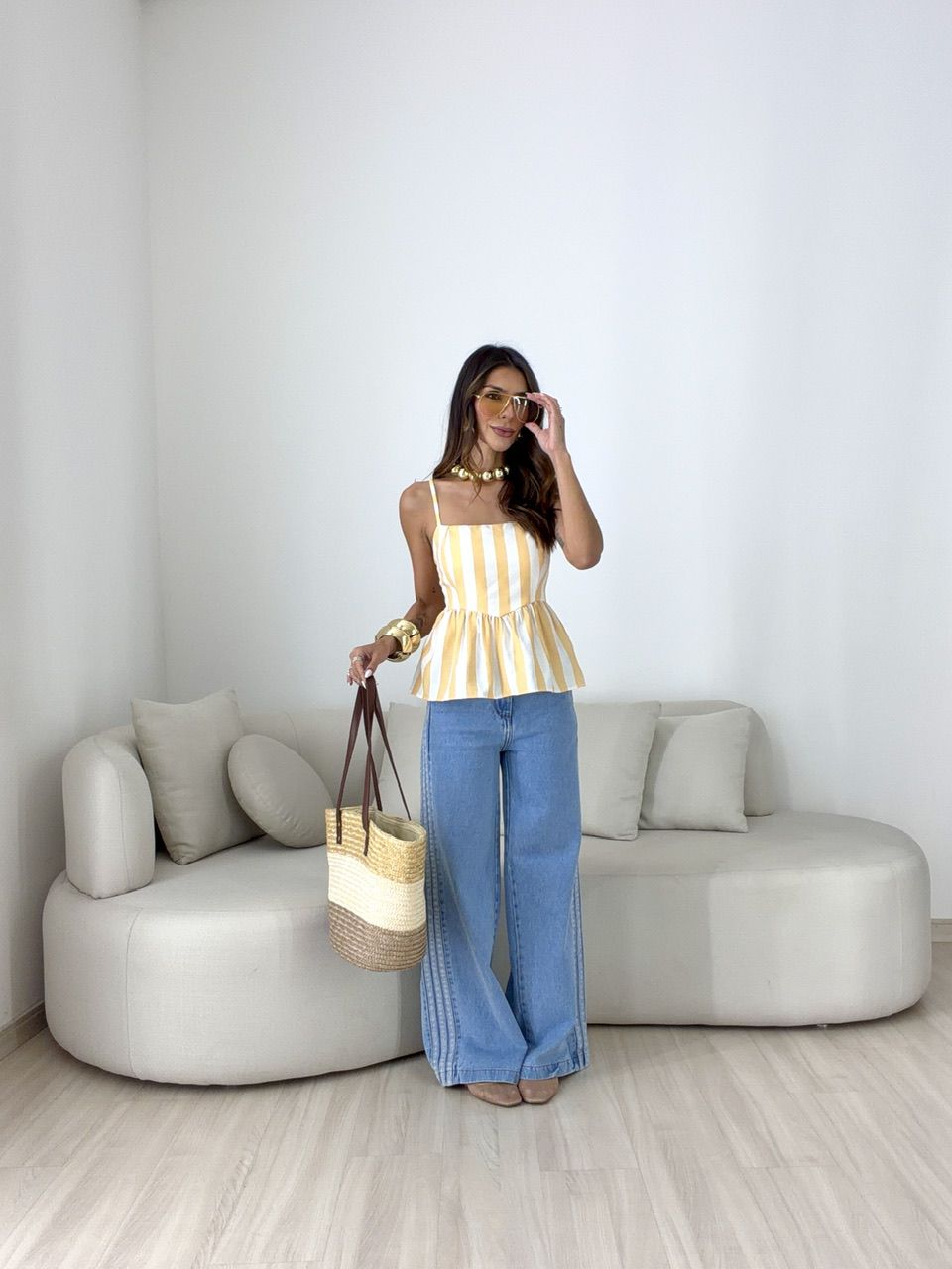 BLUSA MARRIE PEPLUM ALCINHA AMARELO/OFF