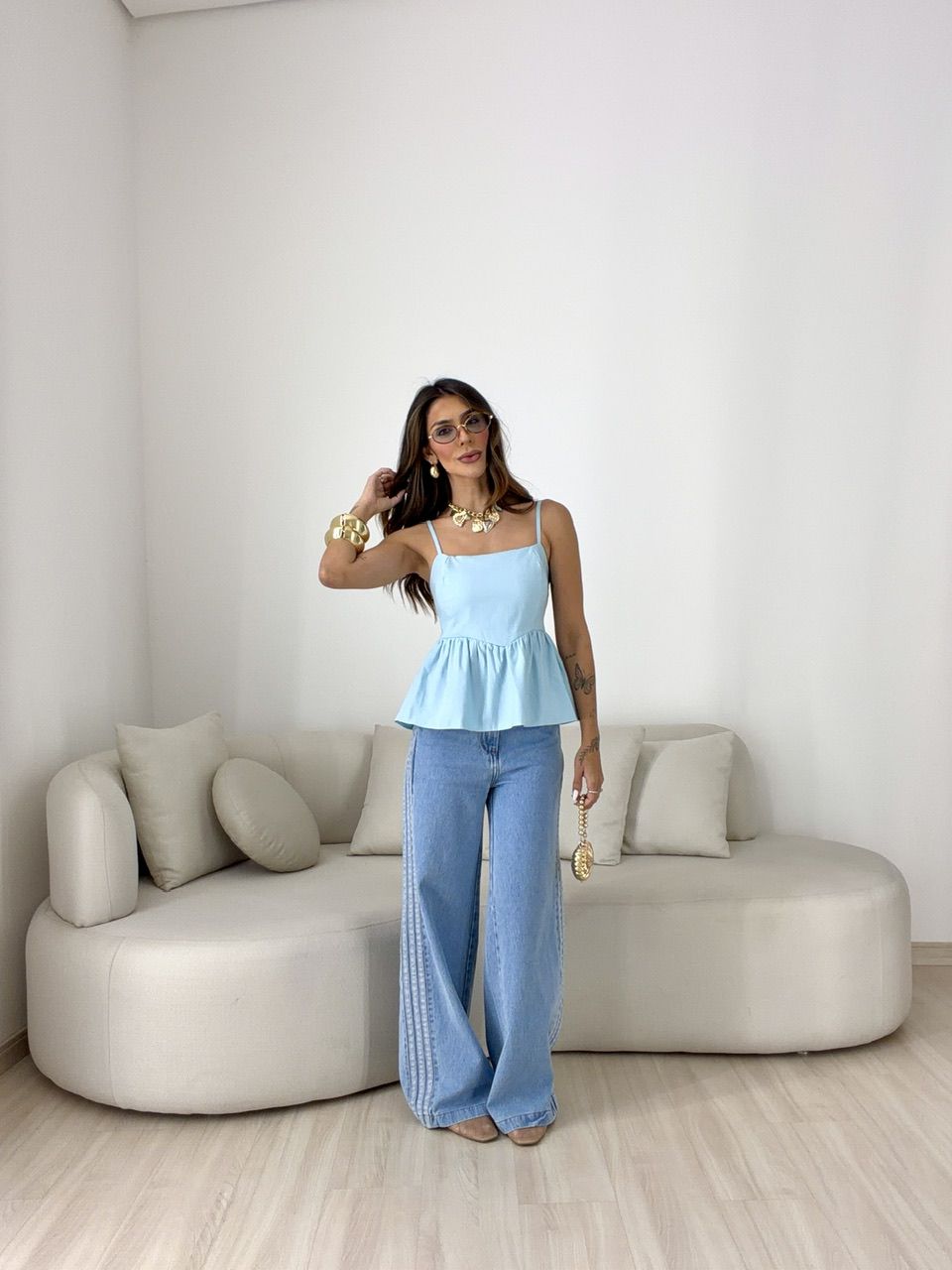 BLUSA MARRIE PEPLUM ALCINHA AZUL CLARO
