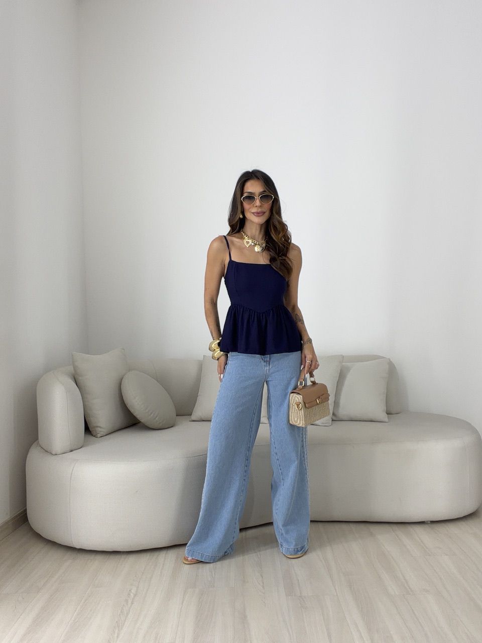 BLUSA MARRIE PEPLUM ALCINHA MARINHO