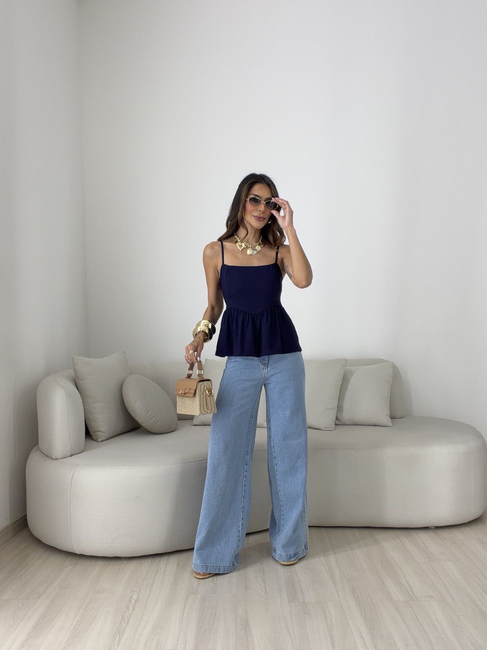 BLUSA MARRIE PEPLUM ALCINHA MARINHO