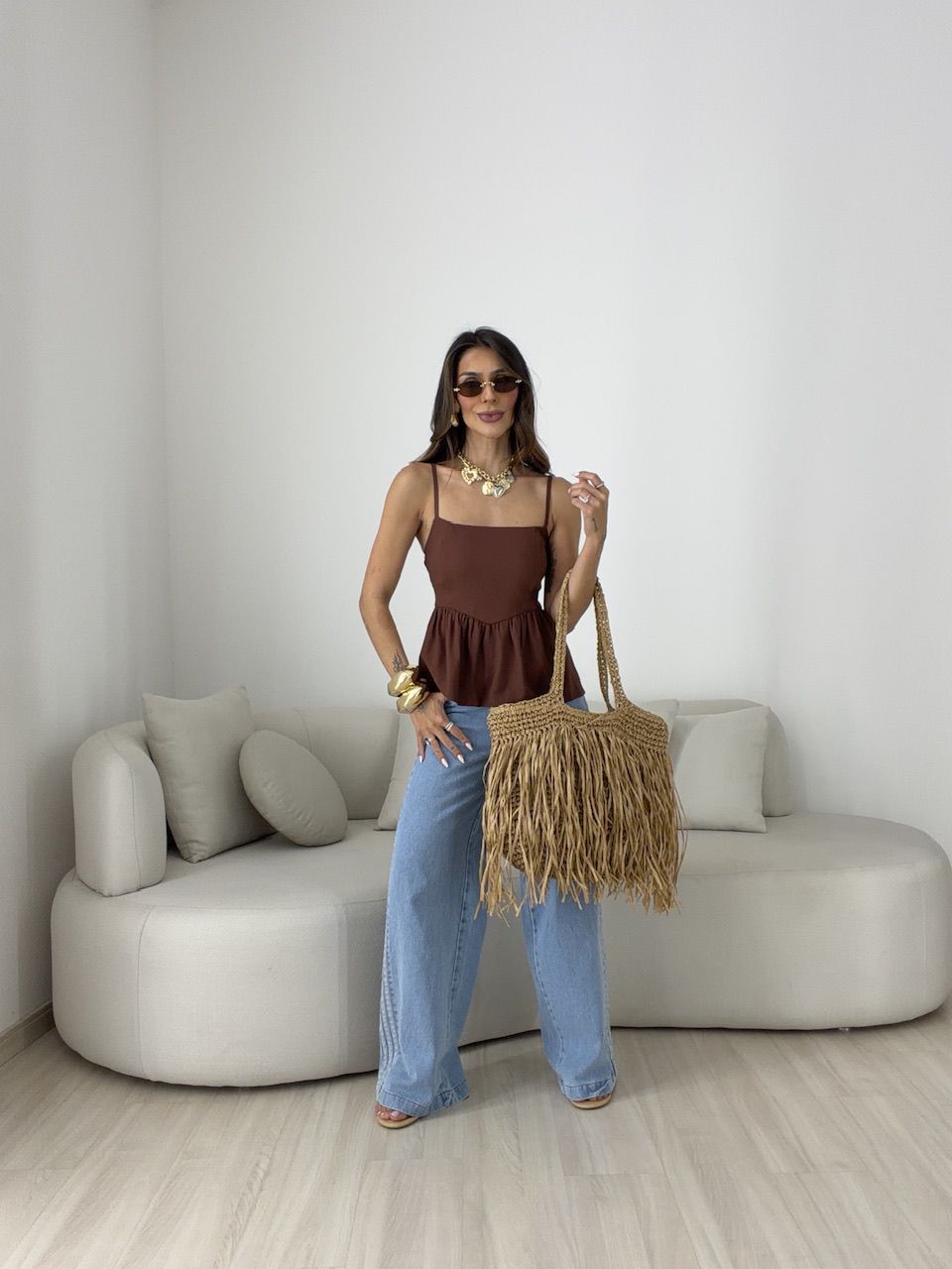 BLUSA MARRIE PEPLUM ALCINHA MARROM