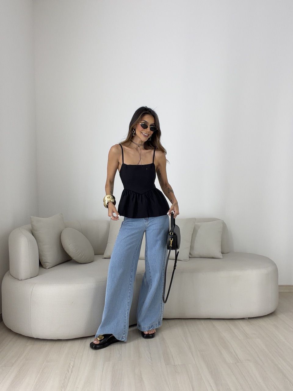 BLUSA MARRIE PEPLUM ALCINHA PRETA