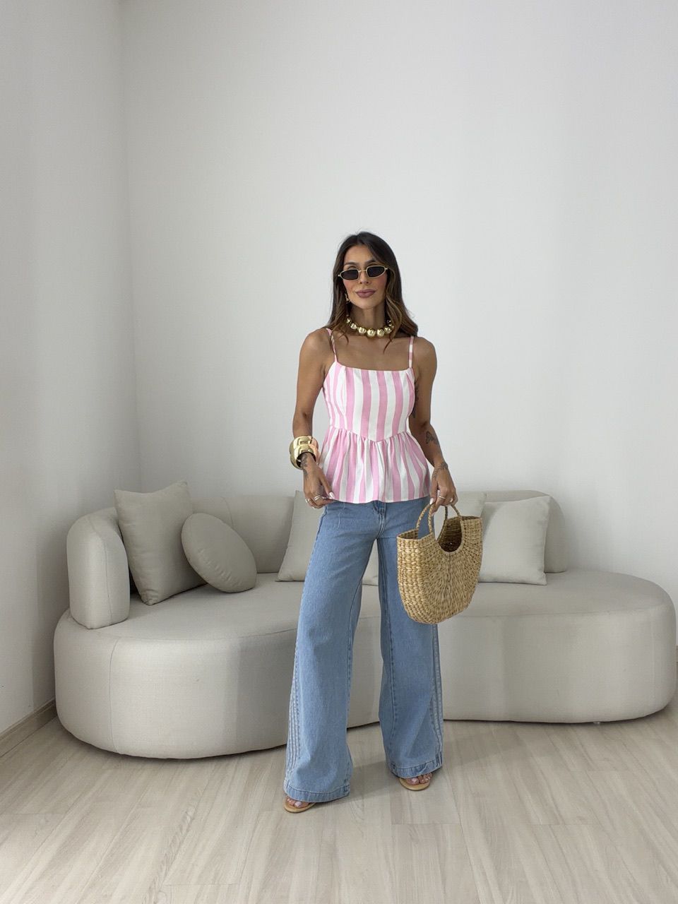 BLUSA MARRIE PEPLUM ALCINHA ROSA/OFF