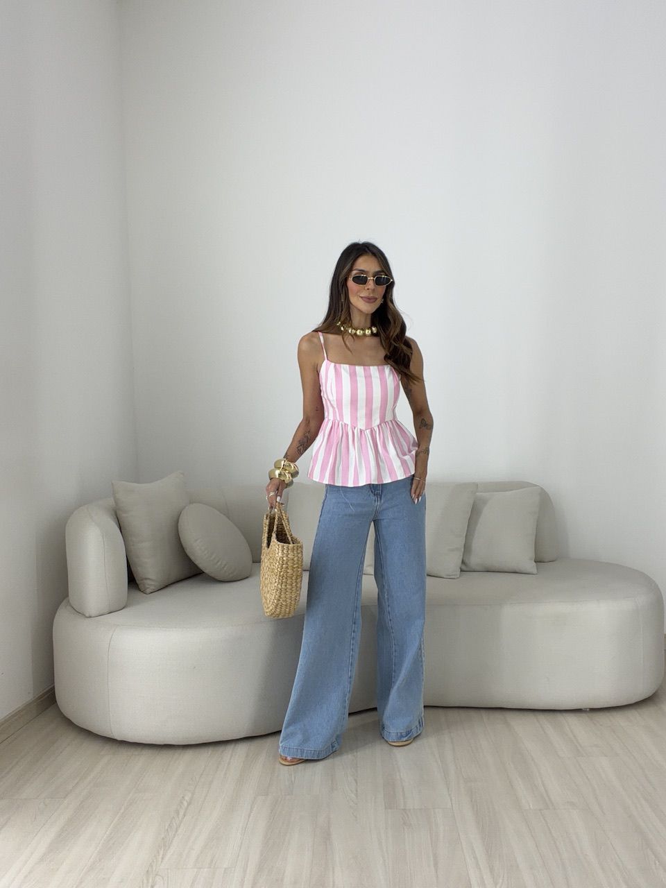 BLUSA MARRIE PEPLUM ALCINHA ROSA/OFF
