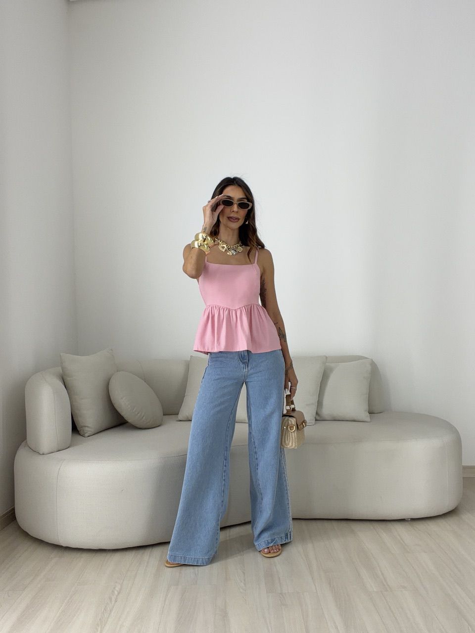 BLUSA MARRIE PEPLUM ALCINHA ROSA