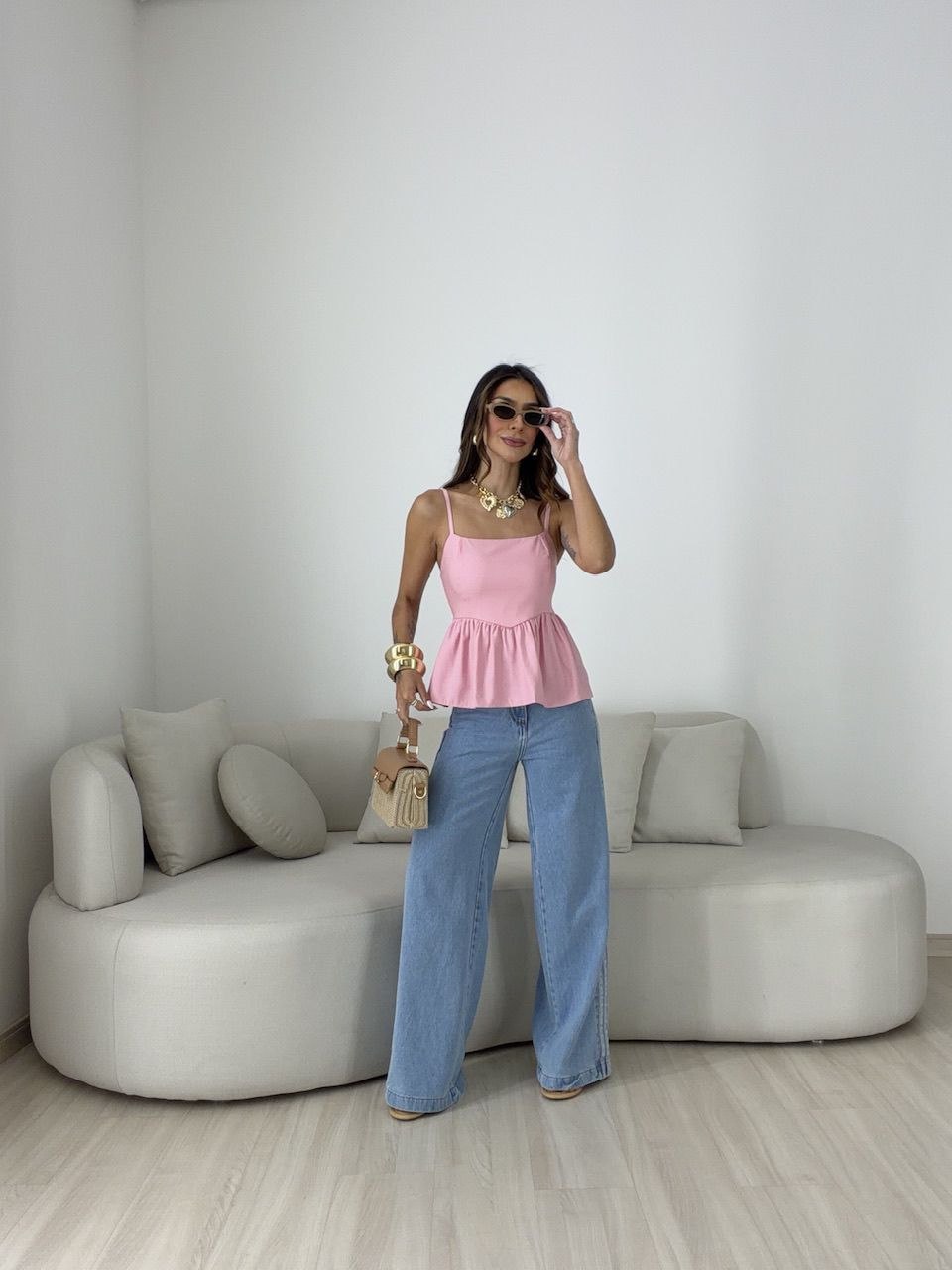 BLUSA MARRIE PEPLUM ALCINHA ROSA