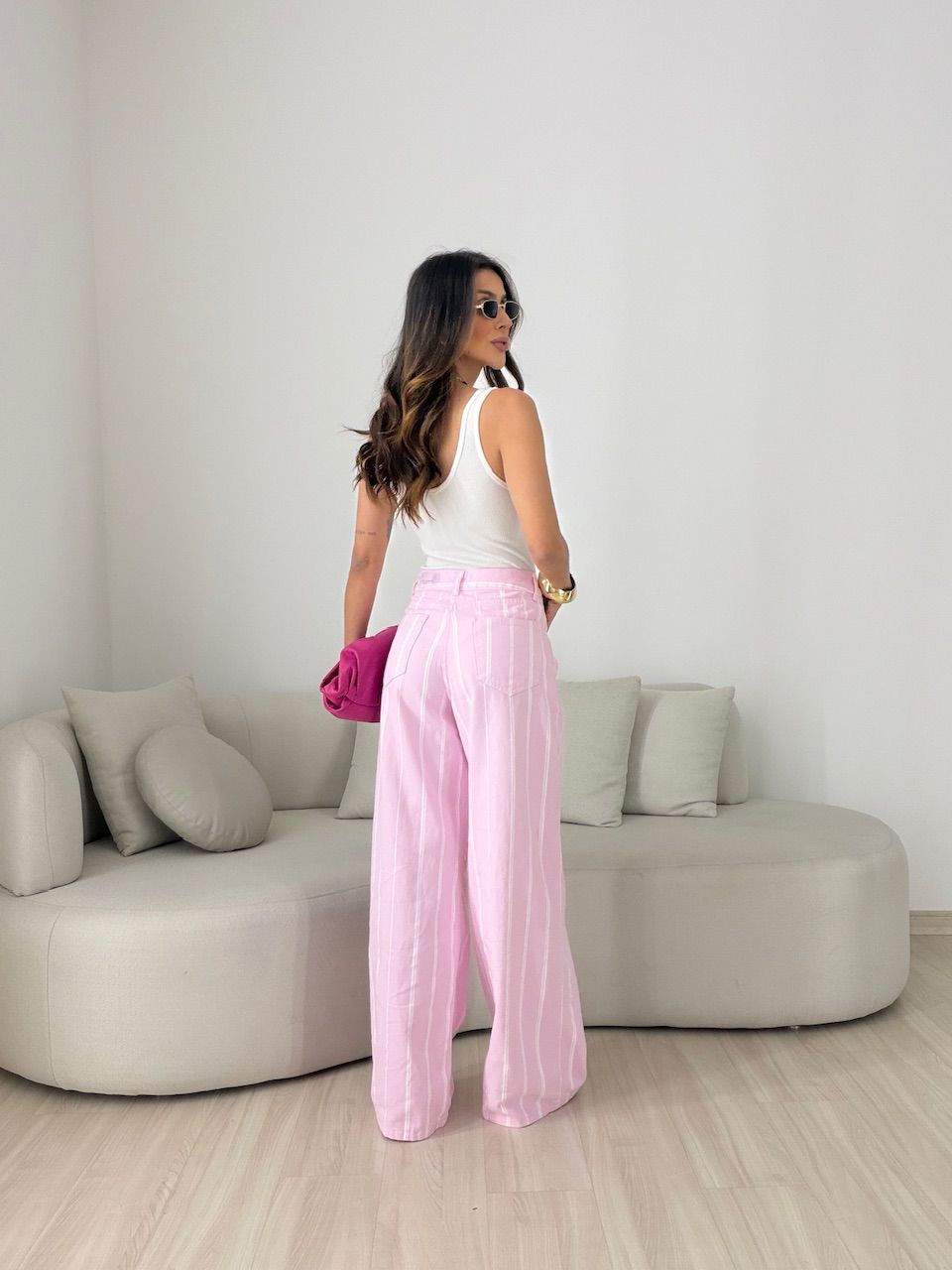 CALÇA LUDMILA LISTRAS ROSA