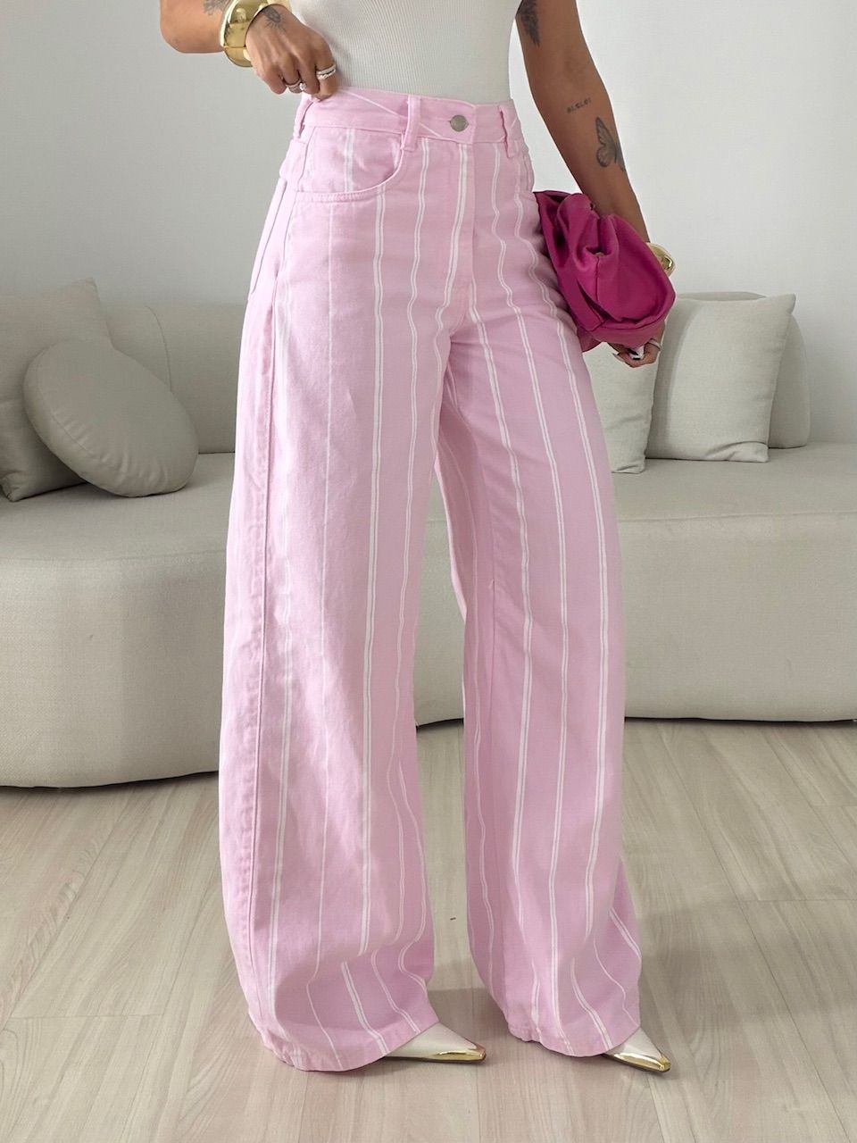 CALÇA LUDMILA LISTRAS ROSA - 0081080031 - CAROLLA FERRARO