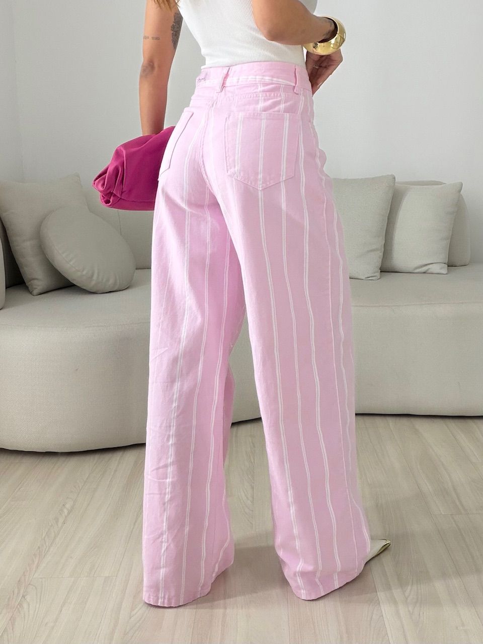 CALÇA LUDMILA LISTRAS ROSA