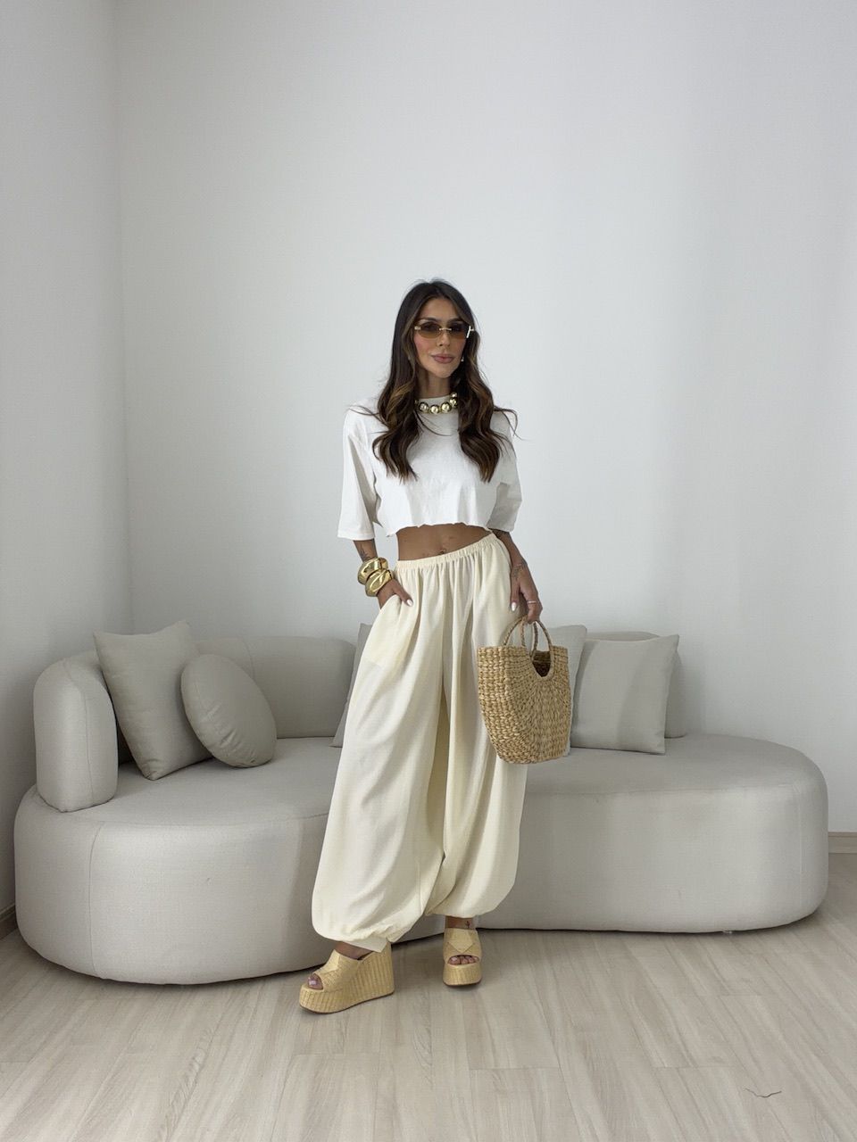 CALÇA MARIA VITÓRIA ALADIM AREIA