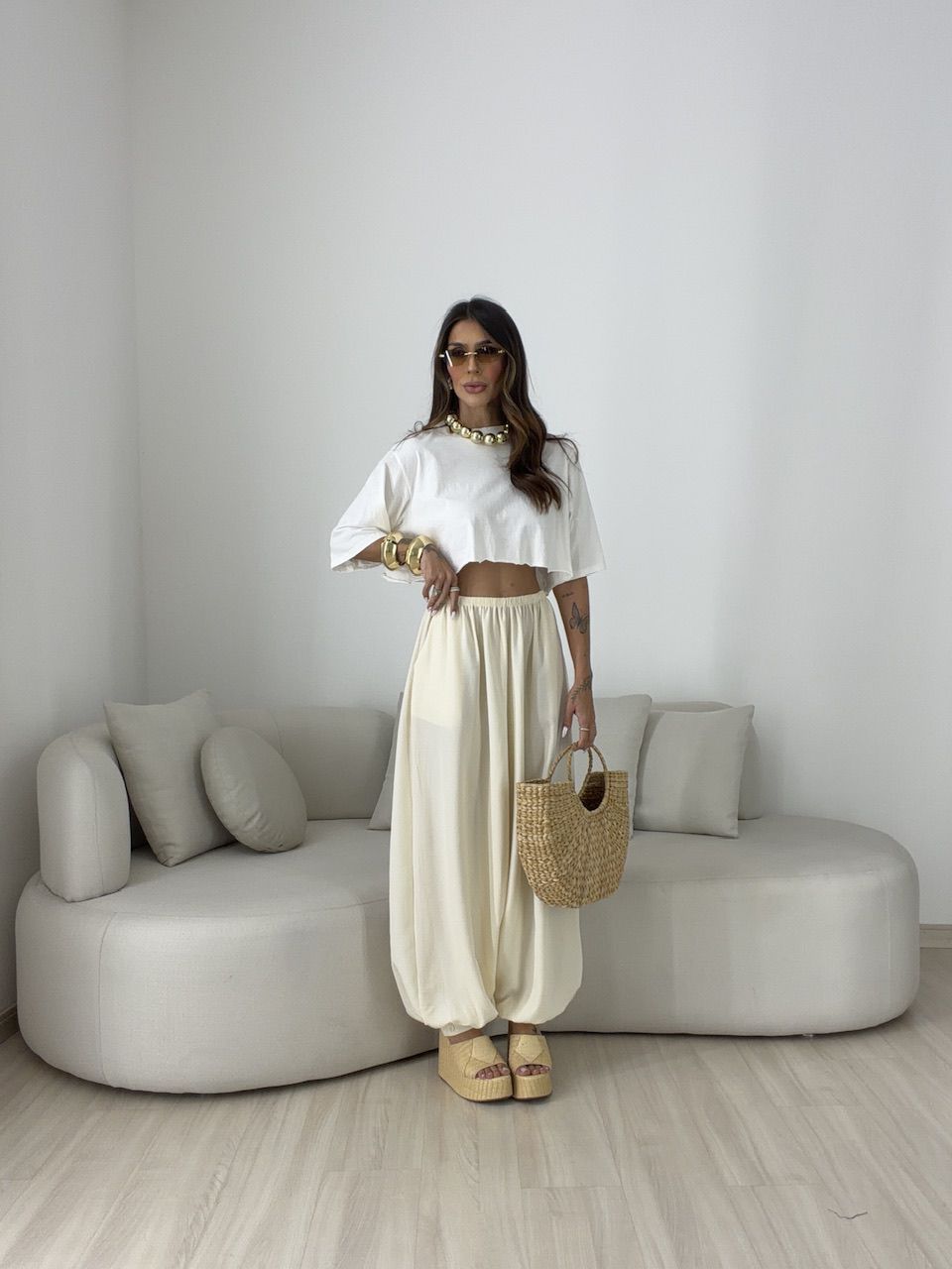 CALÇA MARIA VITÓRIA ALADIM AREIA