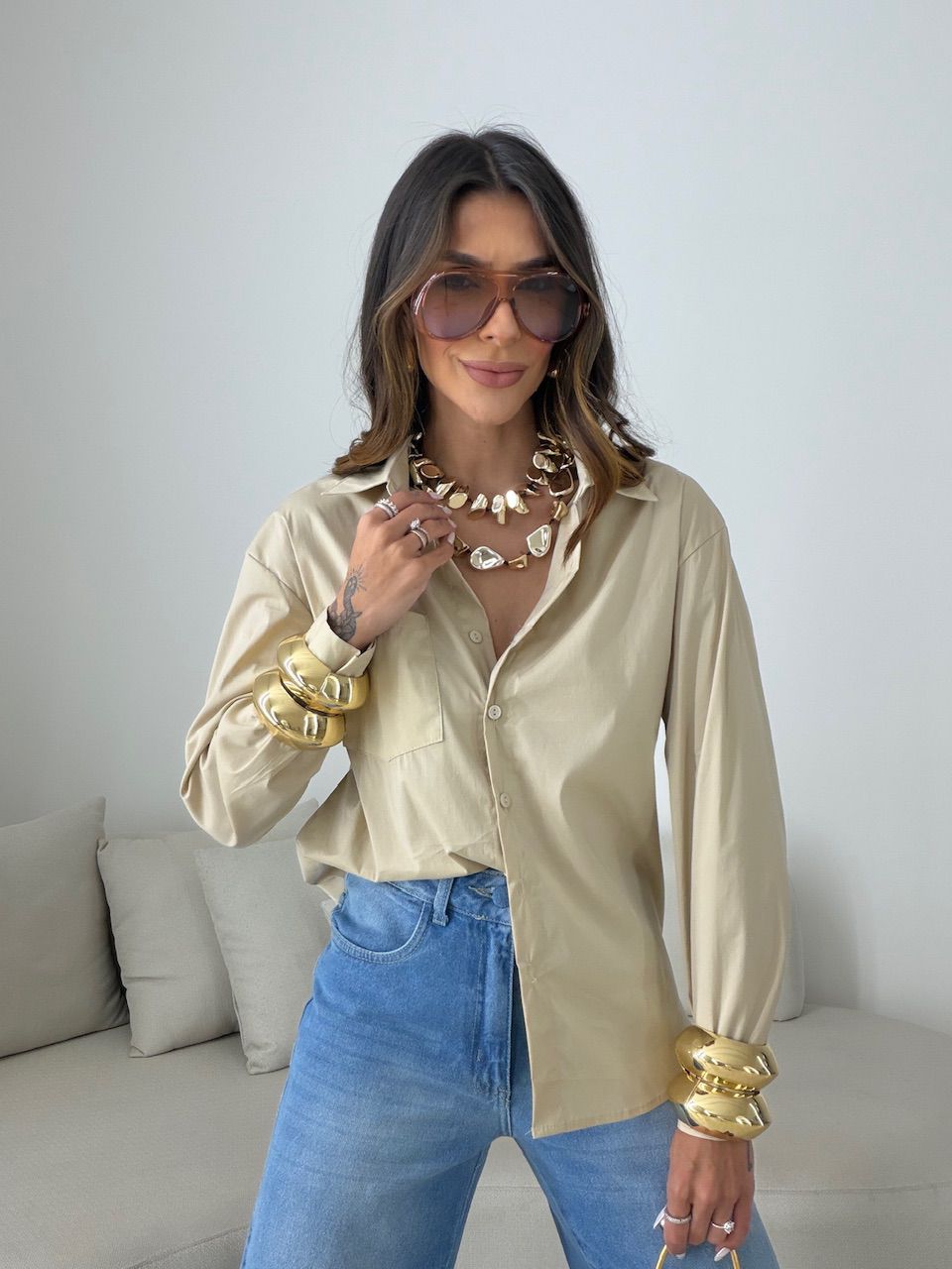 CAMISA ANDRÉIA TRICOLINE AREIA