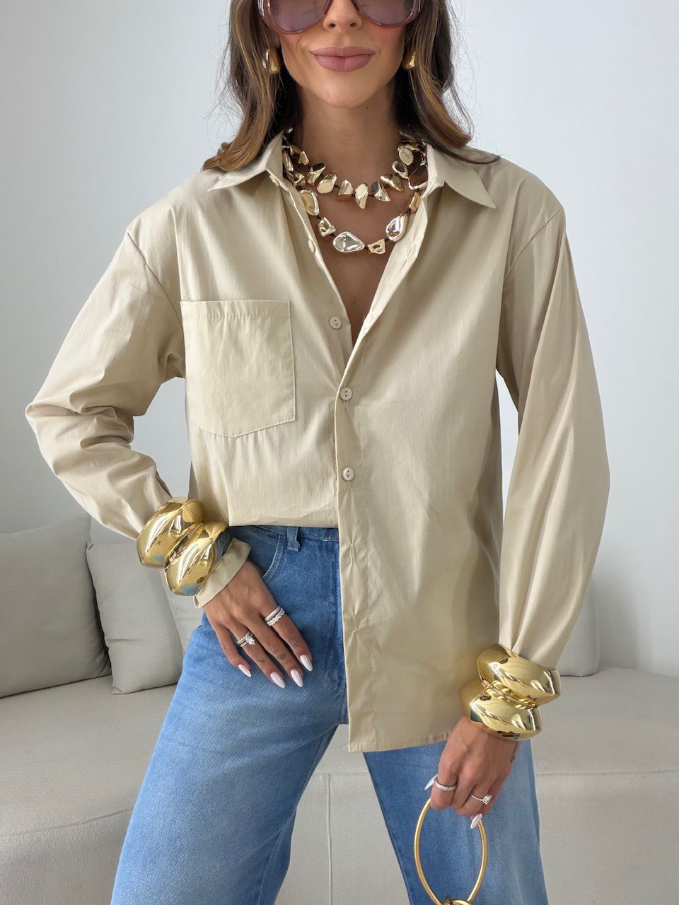 CAMISA ANDRÉIA TRICOLINE AREIA