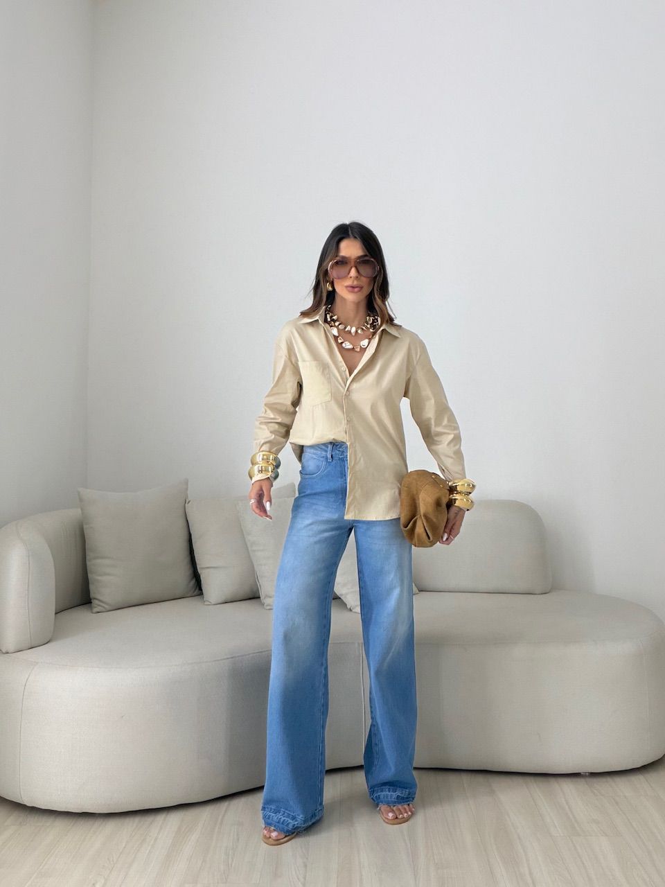 CAMISA ANDRÉIA TRICOLINE AREIA