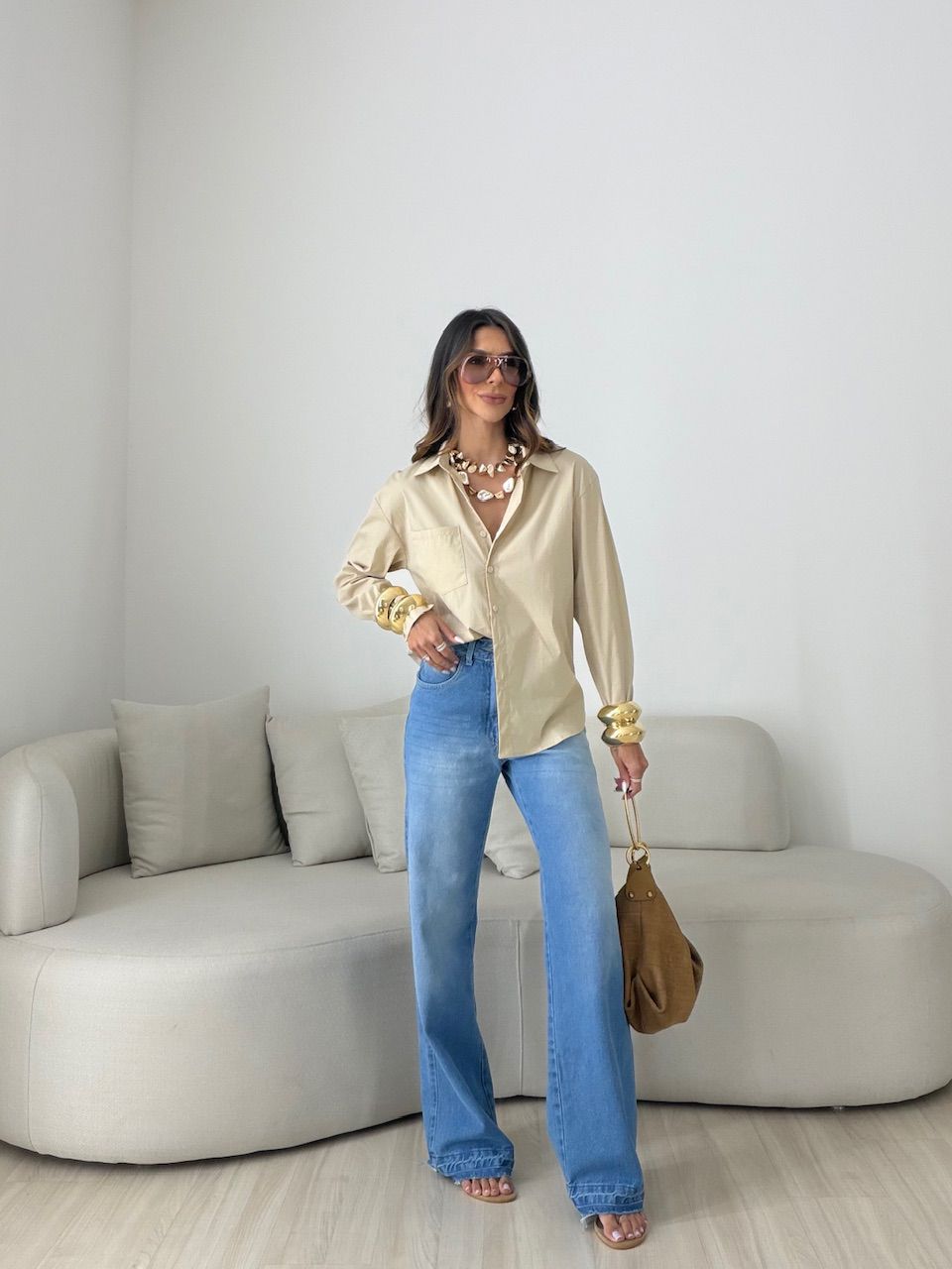 CAMISA ANDRÉIA TRICOLINE AREIA
