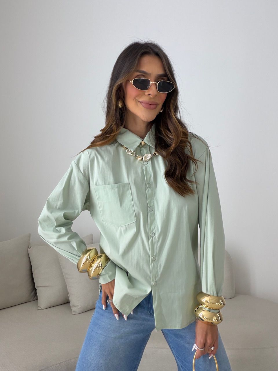 CAMISA ANDRÉIA TRICOLINE MENTA - 0080910196 - CAROLLA FERRARO