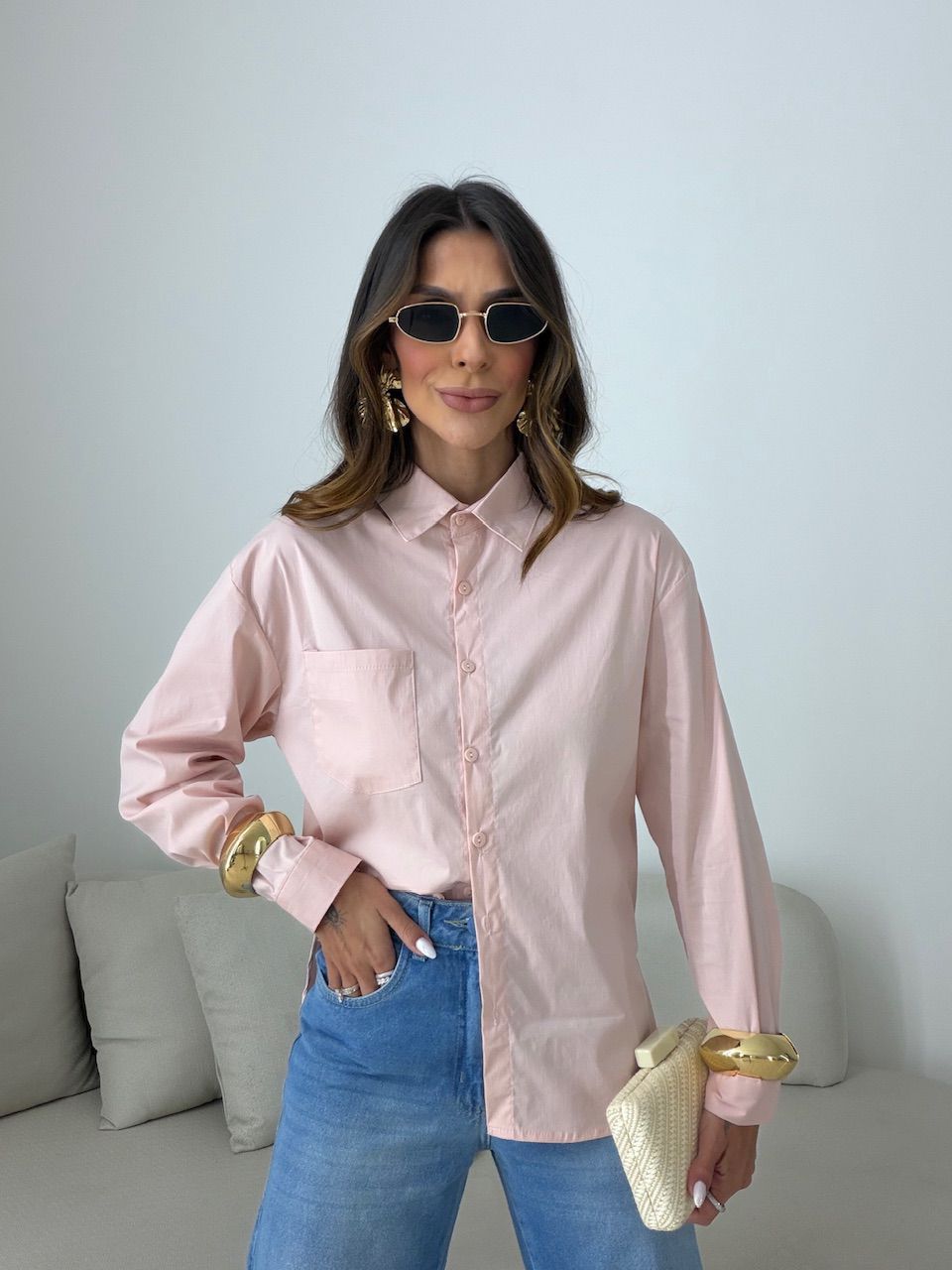 CAMISA ANDRÉIA TRICOLINE ROSA - 0080910031 - CAROLLA FERRARO