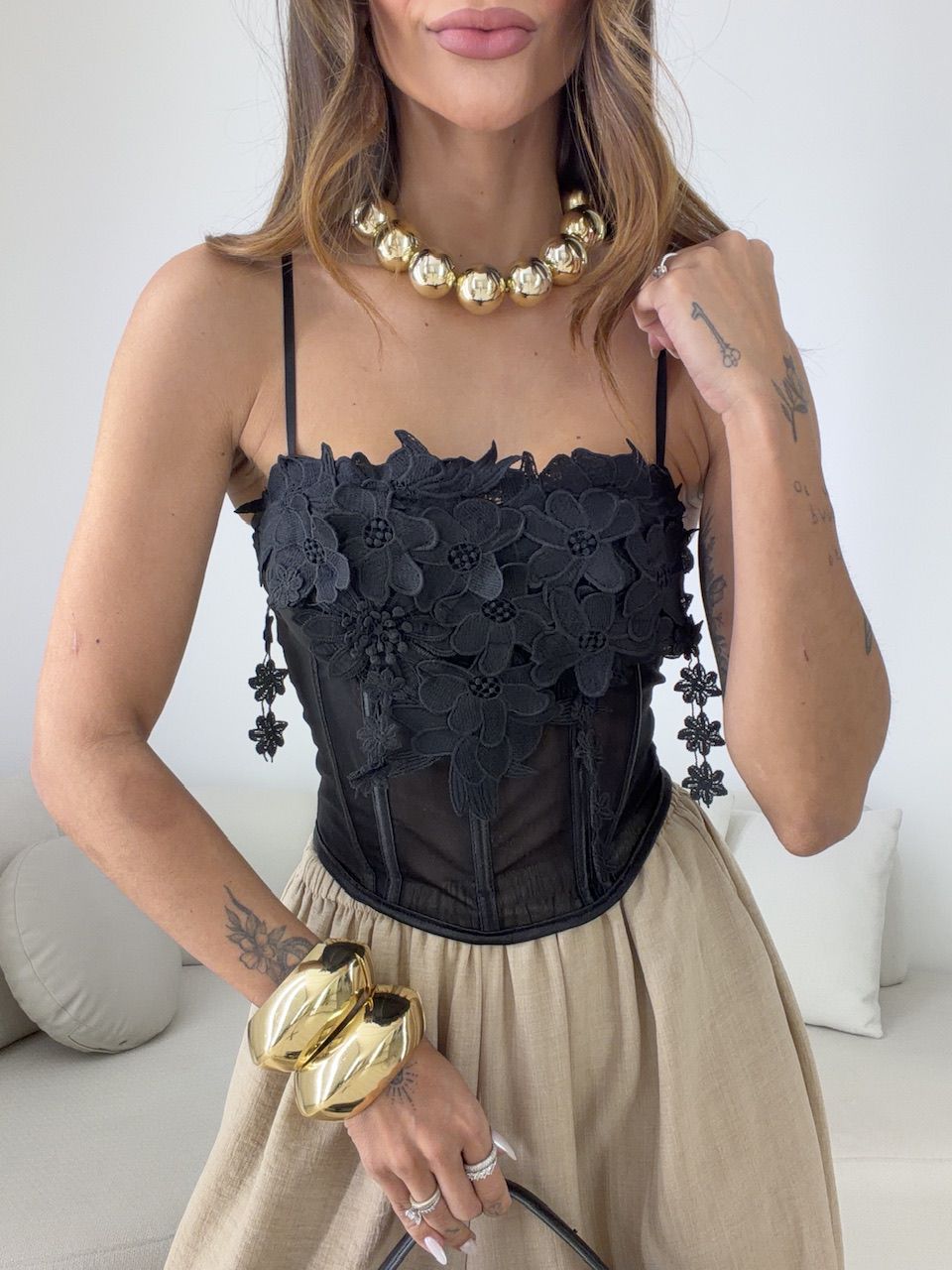 CORPETE PERLA FLORAL PRETO