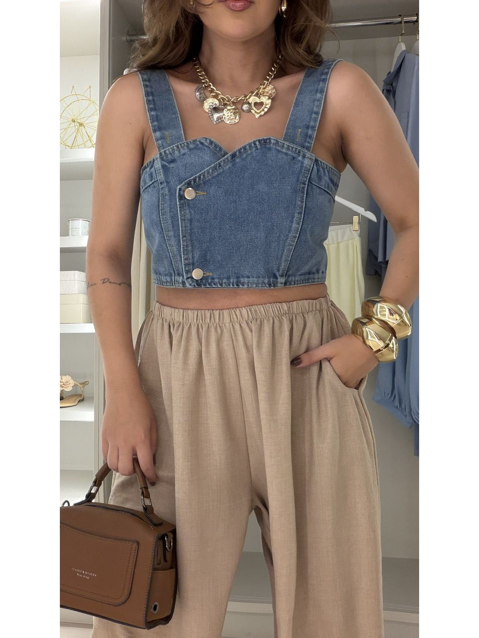 CROPPED SAMANTA TOP JEANS MÉDIO