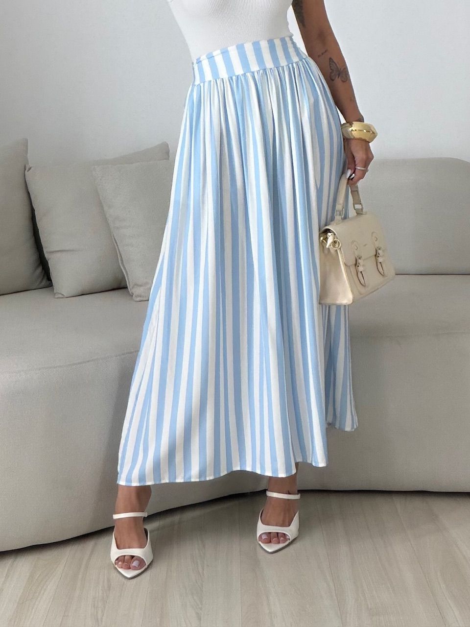 SAIA VALENTINA LISTRADA AZUL - 0080890109 - CAROLLA FERRARO
