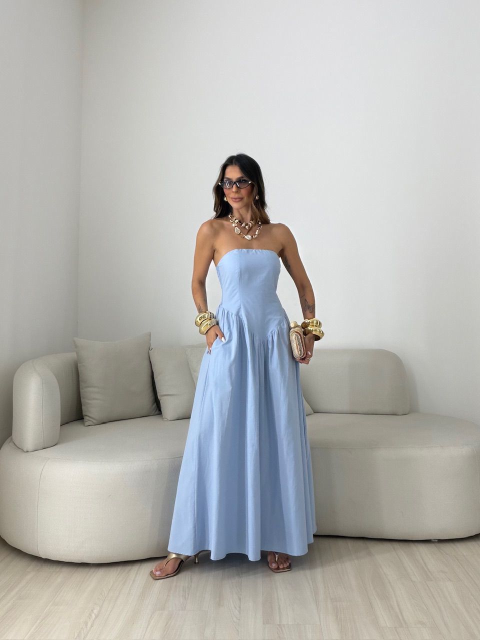 VESTIDO MARIAH TOMARA QUE CAIA AZUL CLARO - 008090... - CAROLLA FERRARO