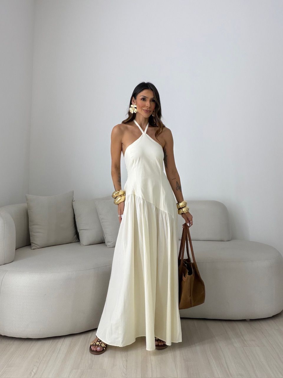 VESTIDO NINA FRENTE ÚNICA AREIA - 0080880110 - CAROLLA FERRARO