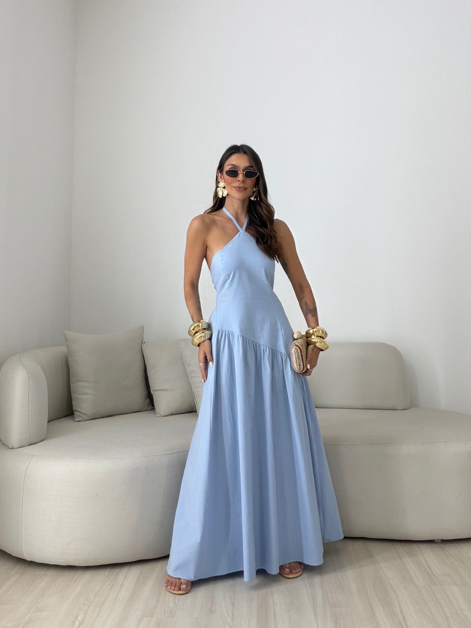 VESTIDO NINA FRENTE ÚNICA AZUL CLARO - 0080880106 - CAROLLA FERRARO